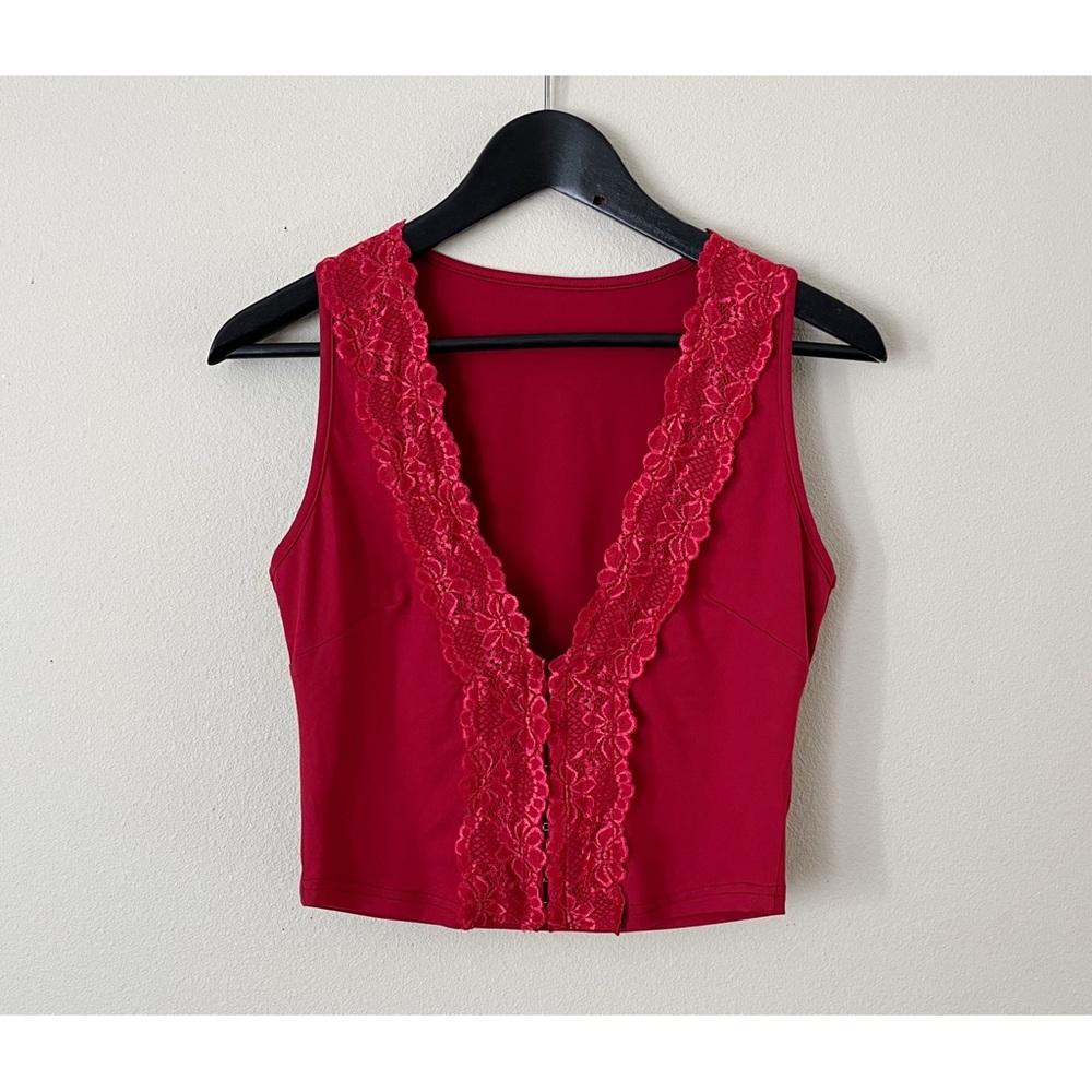 Red Lace Hook & Eye Tank Top Cami Size Small